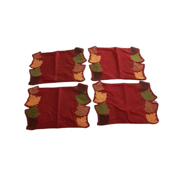 Placemats Autumn Fall Leaves Colorful Patched Embroidered 4 piece set Halloween - Picture 9 of 11